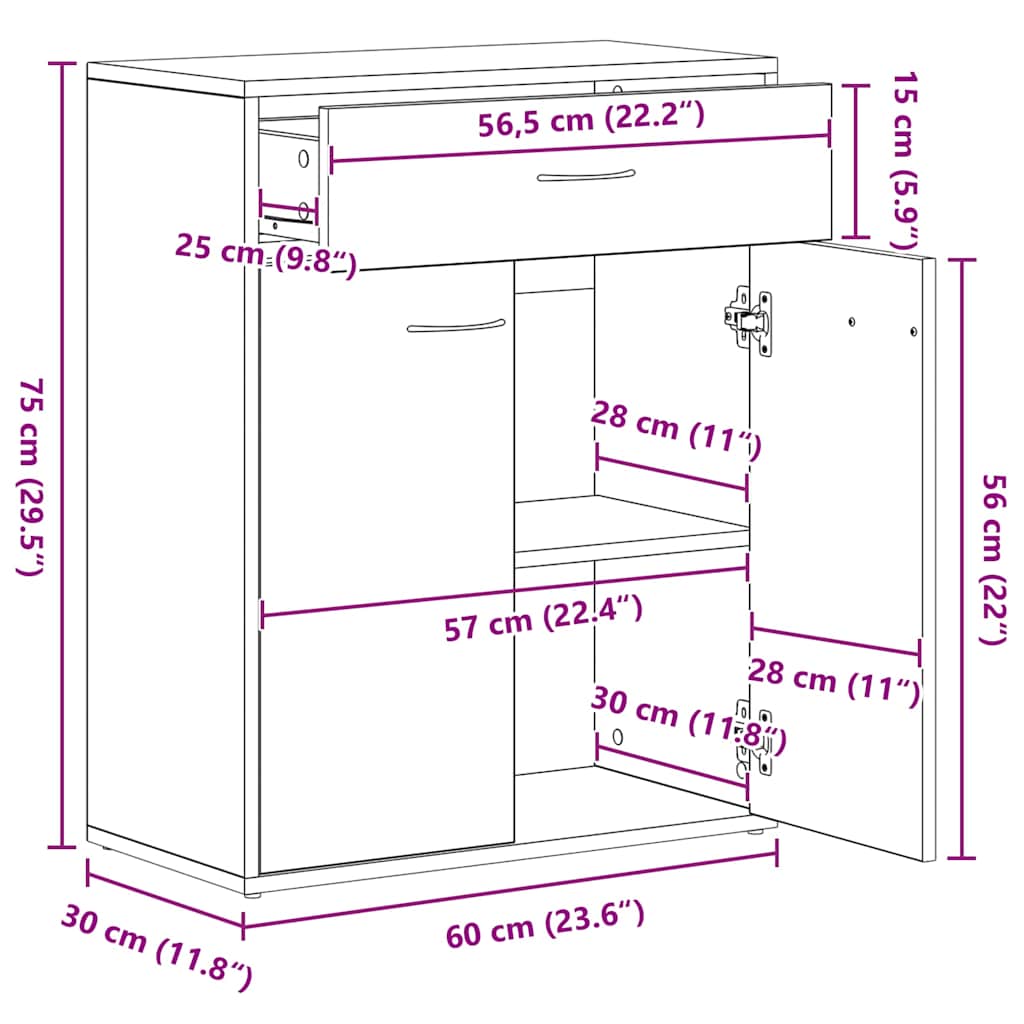 Sideboard Sonoma-Eiche 60x30x75 cm Holzwerkstoff